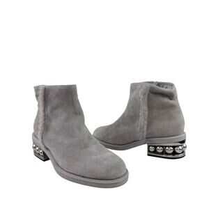 Nicholas Kirkwood Luna Booties 38.5 Gray Suede Pearl Heel Side Zip Ankle Boot